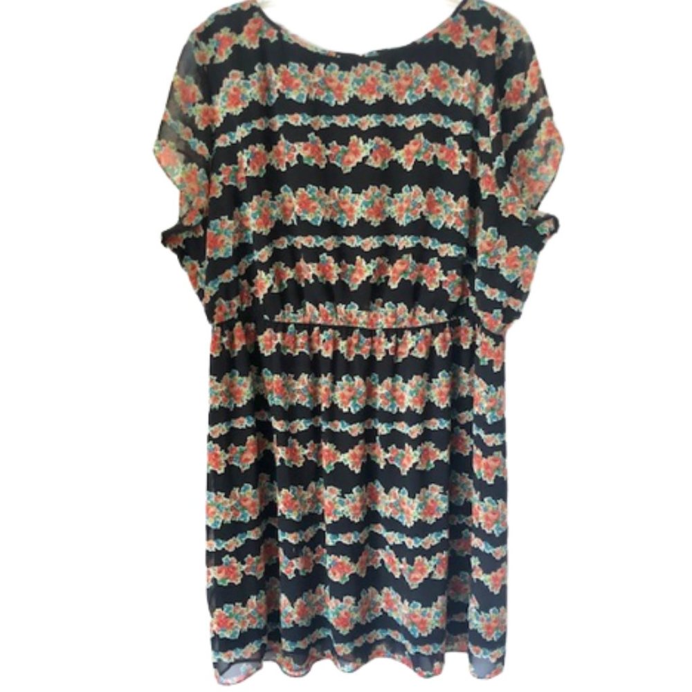 ASOS Curve Flutter Sleeve Floral Dress - Navy - 18